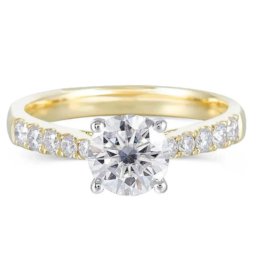 10k White & Yellow Gold Moissanite Ring 1ct Center Stone