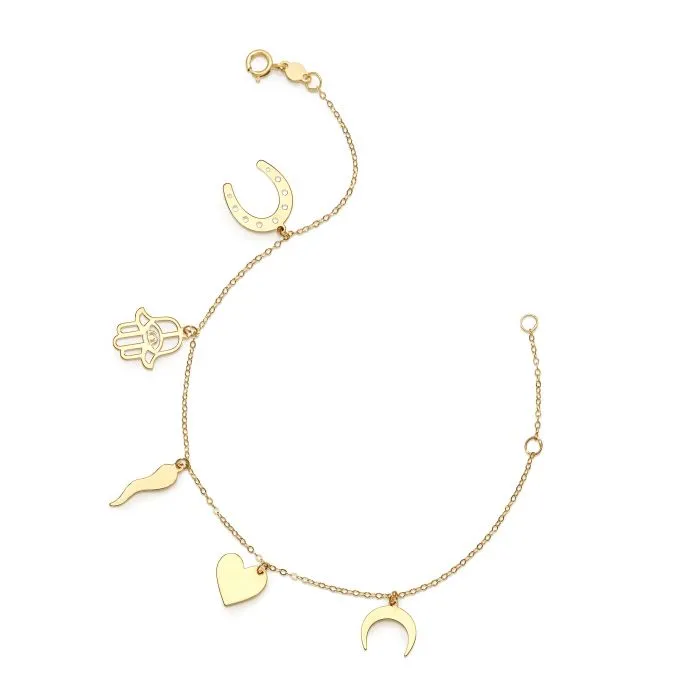 14K GOLD GOOD LUCK CHARM BRACELET