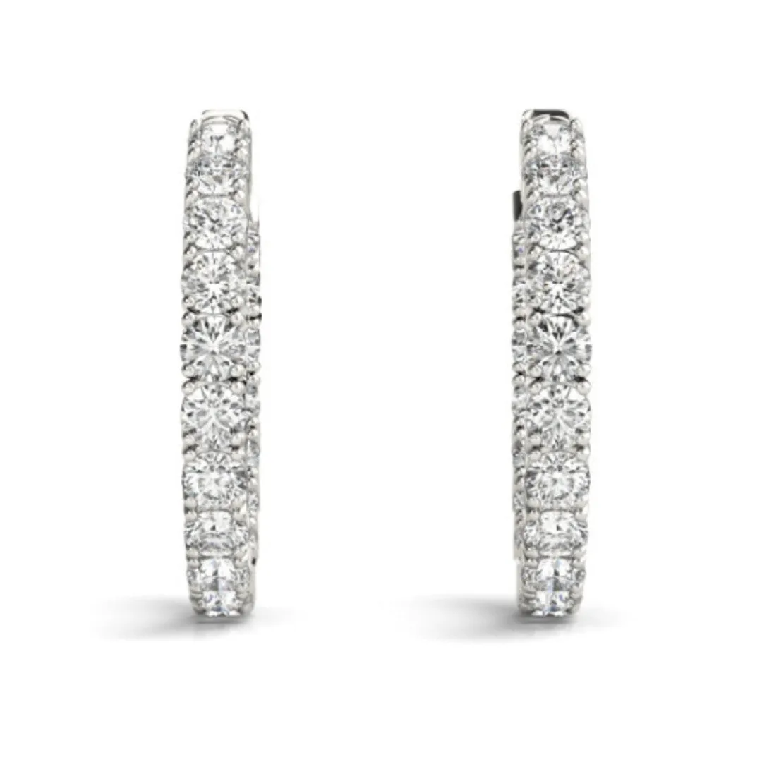 14k White Gold Classic Diamond Hoop Earrings