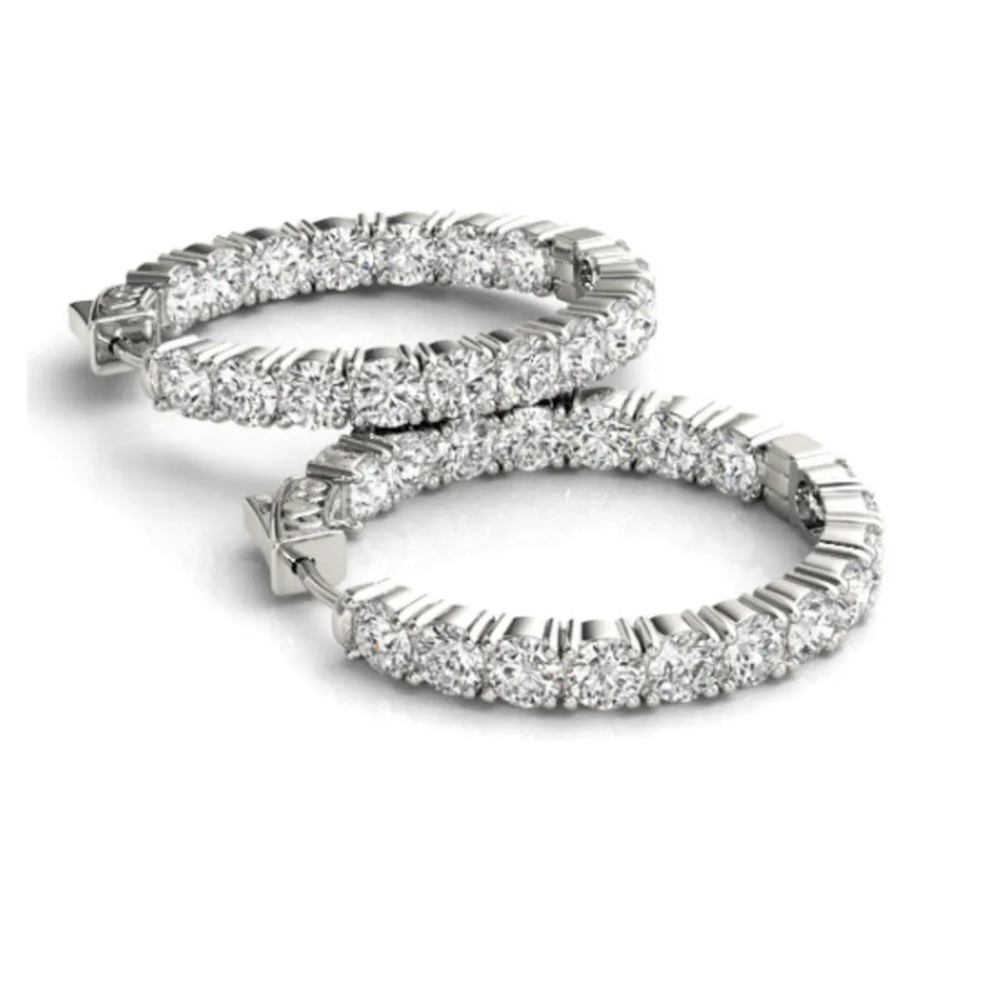 14k White Gold Classic Diamond Hoop Earrings