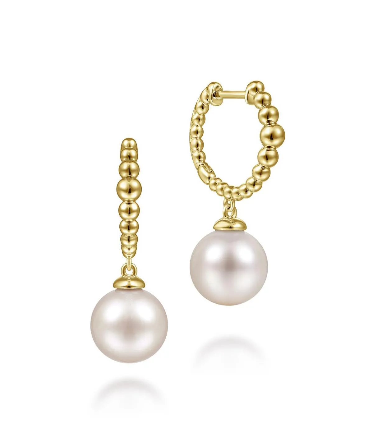 14K Yellow Gold Bujukan Pearls Drop Huggie Earrings