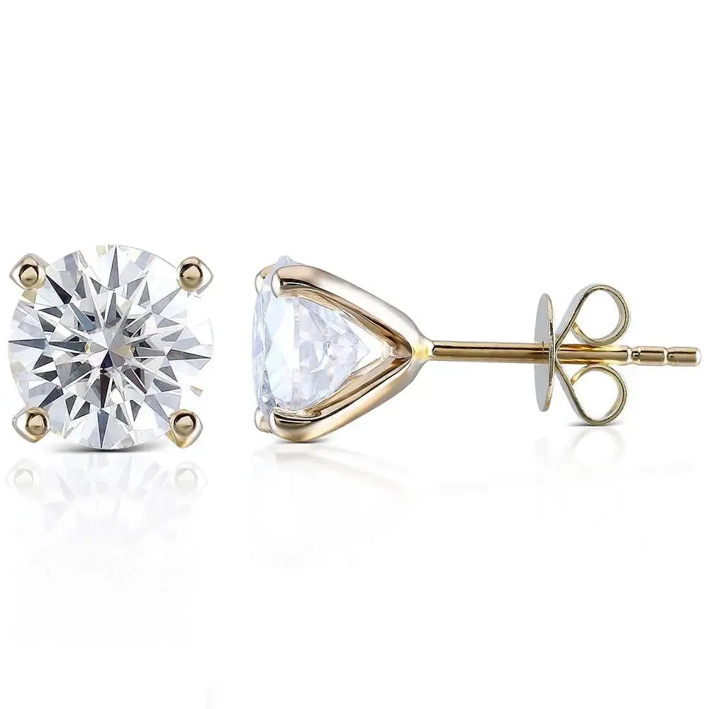 14k Yellow Gold Moissanite Stud Earrings 1ctw - 2.4ctw Options