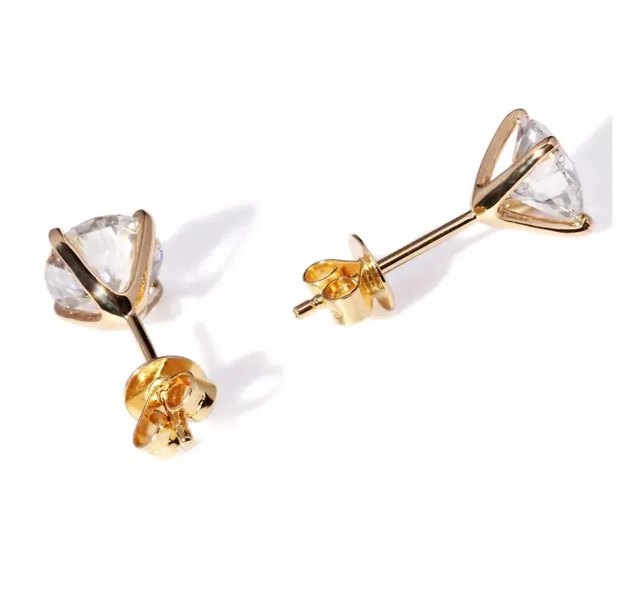 14k Yellow Gold Moissanite Stud Earrings 1ctw - 2.4ctw Options