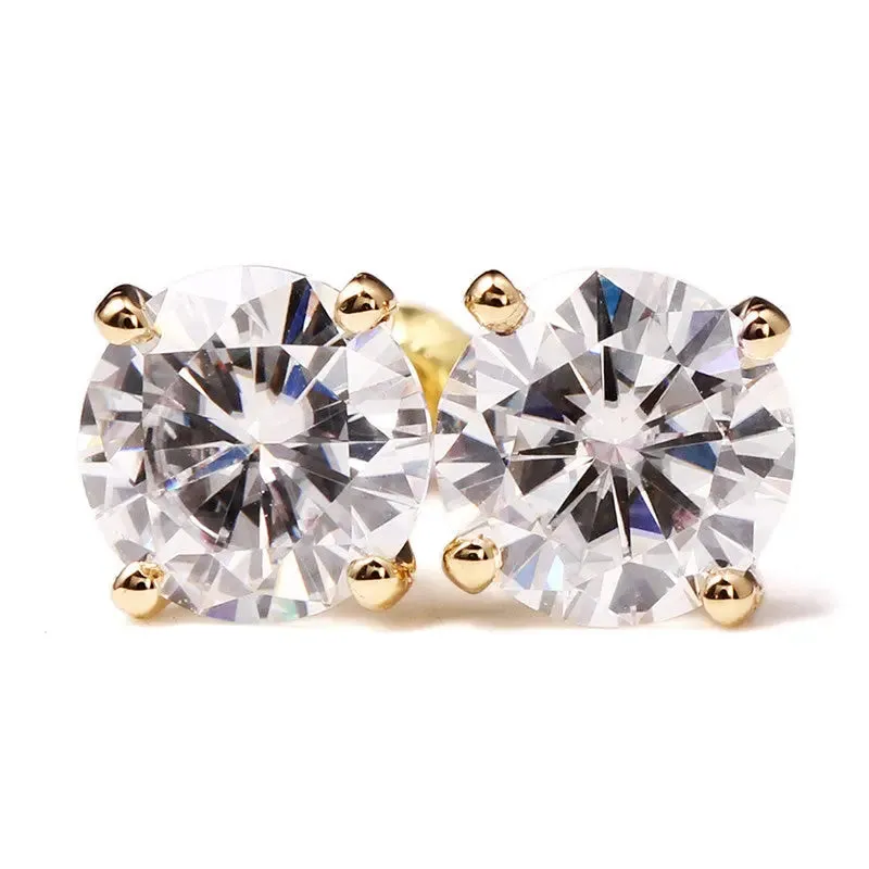 14k Yellow Gold Moissanite Stud Earrings 1ctw - 2.4ctw Options