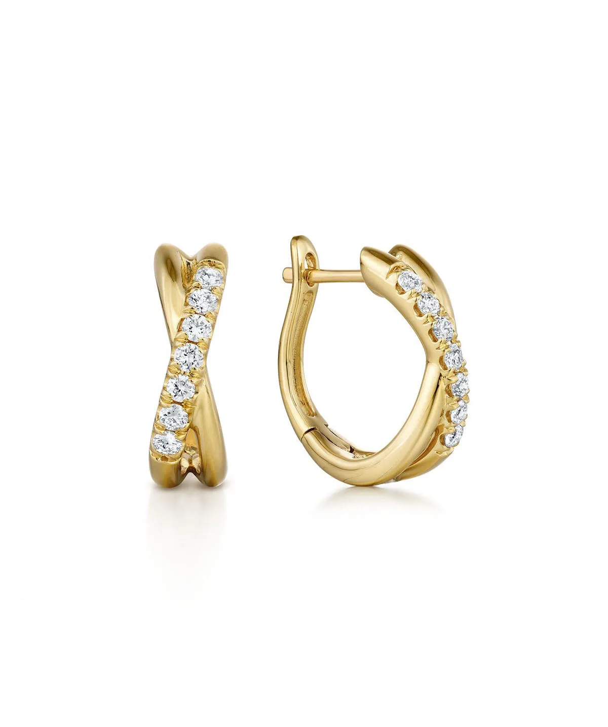 14K Yellow Gold Twisted 15mm Diamond Huggies