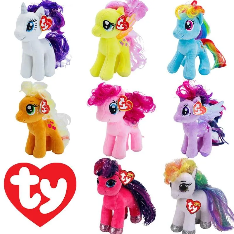 15cm Ty Beanie Animal Big Eyes Soft Stuffed Plush Colorful Pony With Shiny Wings The Multicolour Cute Pony Collection Doll Gift