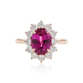 18K ROSE GOLD FUCHSIA SAPPHIRE DIAMOND HALO RING