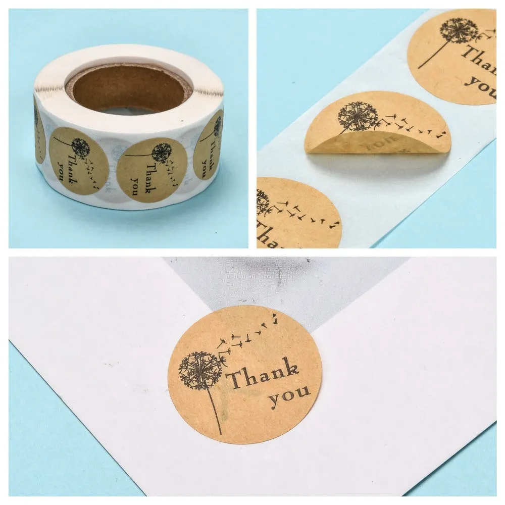 500 Package Stickers, Thank You with Dandelion, 1 round, pap0160