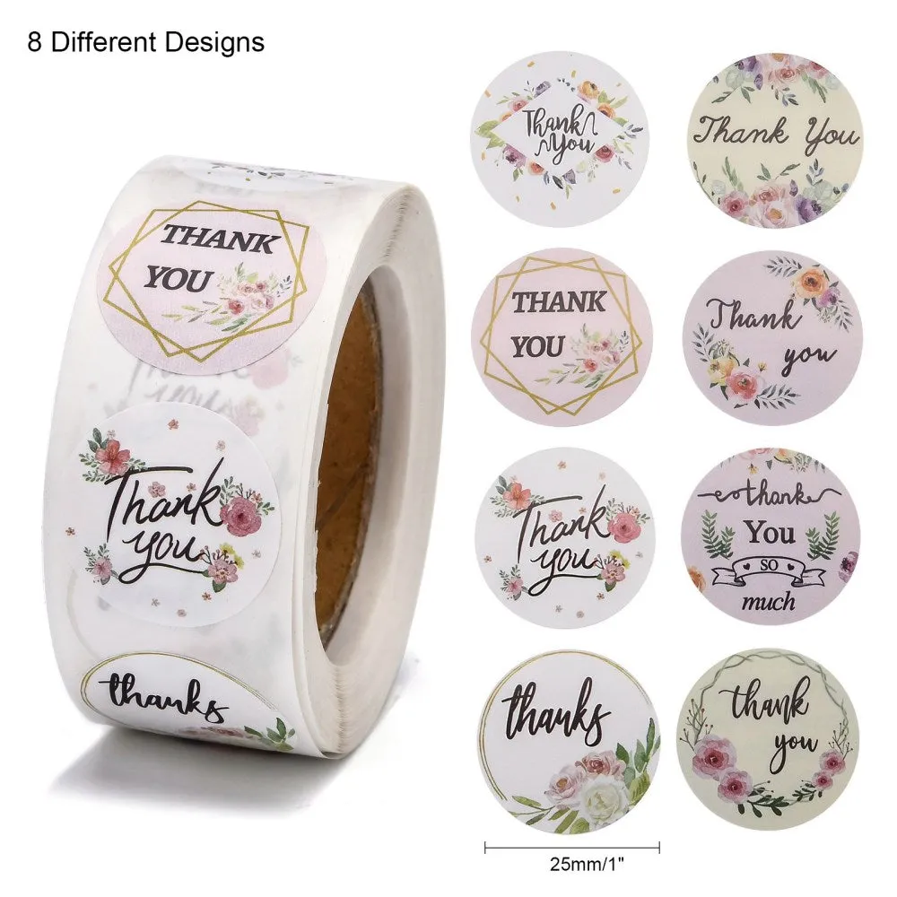 500 Thank You Stickers, Floral, 1 round, pap0155