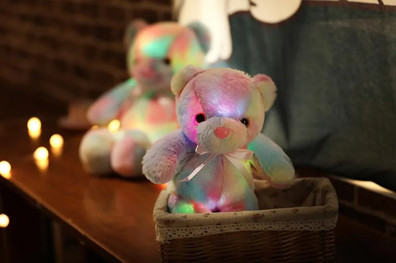 50cm 30cm Rainbow Creative Light Up LED Teddy Bear Stuffed Animals Plush Toy Colorful Glowing Christmas Gift for Kids Pillow