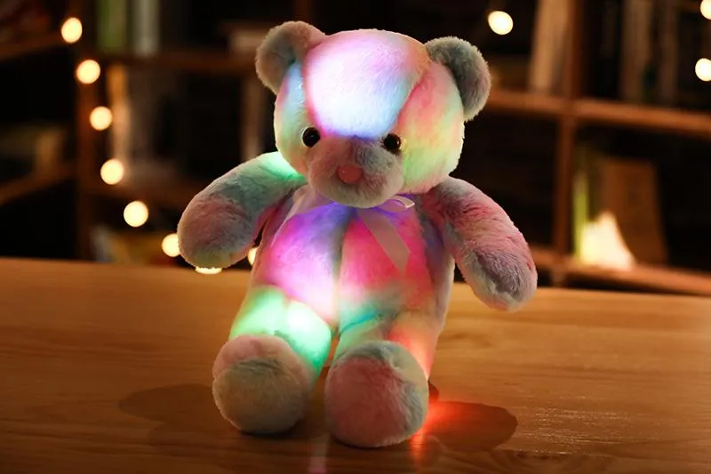 50cm 30cm Rainbow Creative Light Up LED Teddy Bear Stuffed Animals Plush Toy Colorful Glowing Christmas Gift for Kids Pillow