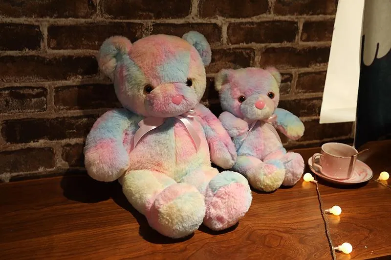 50cm 30cm Rainbow Creative Light Up LED Teddy Bear Stuffed Animals Plush Toy Colorful Glowing Christmas Gift for Kids Pillow