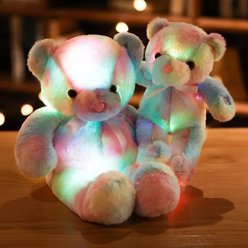 50cm 30cm Rainbow Creative Light Up LED Teddy Bear Stuffed Animals Plush Toy Colorful Glowing Christmas Gift for Kids Pillow