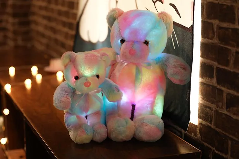 50cm 30cm Rainbow Creative Light Up LED Teddy Bear Stuffed Animals Plush Toy Colorful Glowing Christmas Gift for Kids Pillow