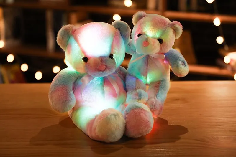 50cm 30cm Rainbow Creative Light Up LED Teddy Bear Stuffed Animals Plush Toy Colorful Glowing Christmas Gift for Kids Pillow