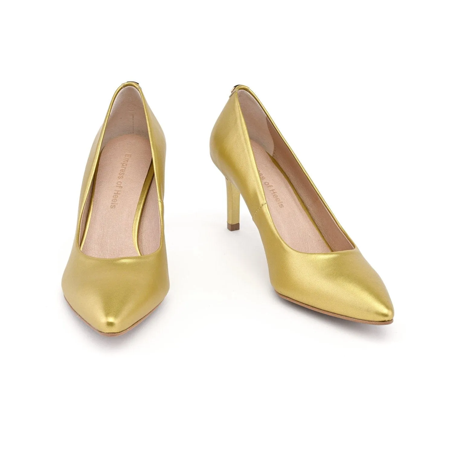 75mm Vegan Apple Leather Heels | Golden Glamour