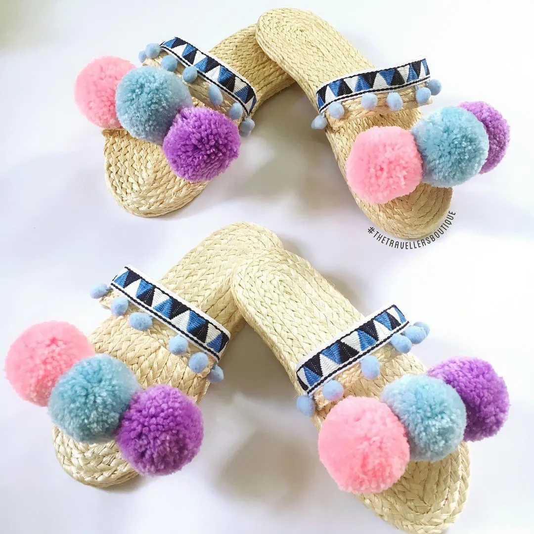 Abaca Pompom Slippers