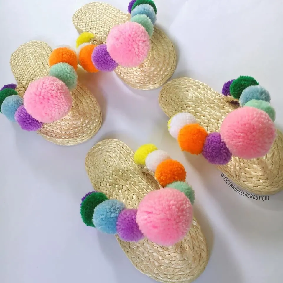 Abaca Pompom Slippers