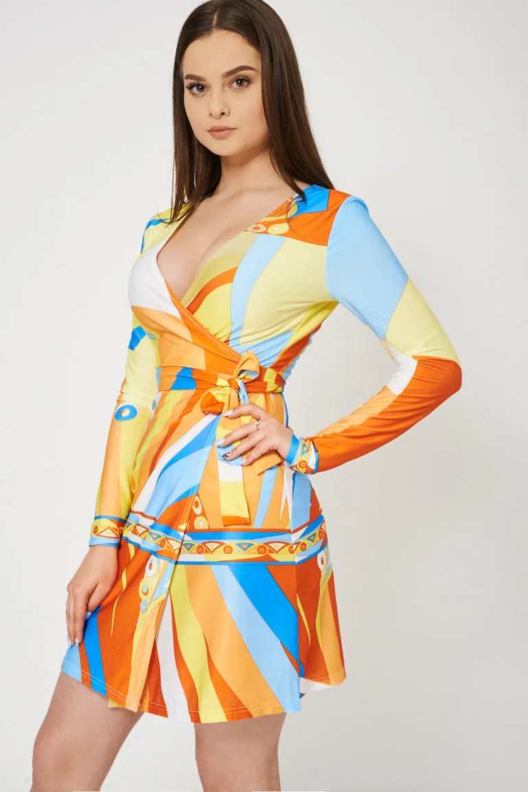 Abstract Pattern Wrap Dress