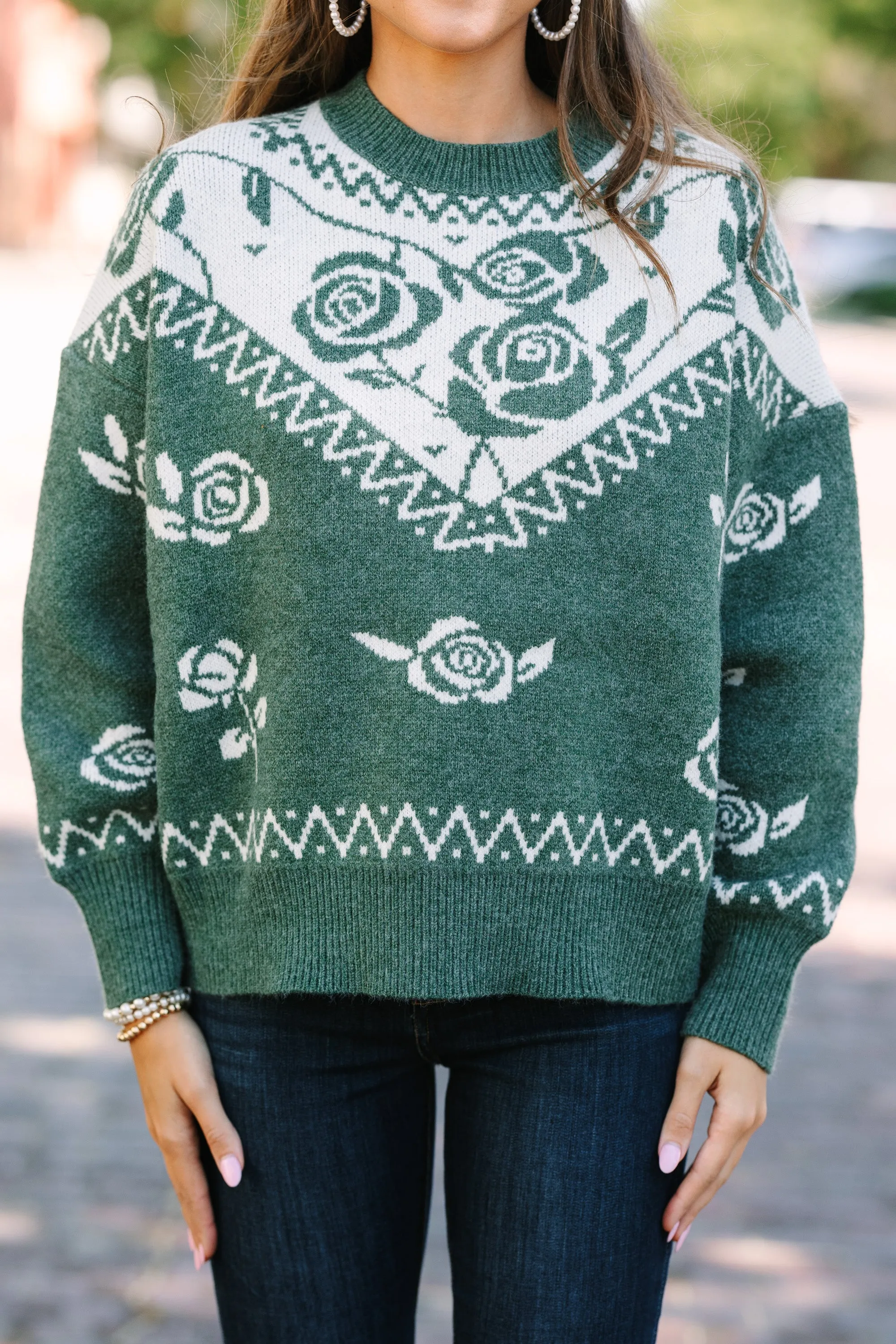 All Up To You Emerald Green Floral Sweater