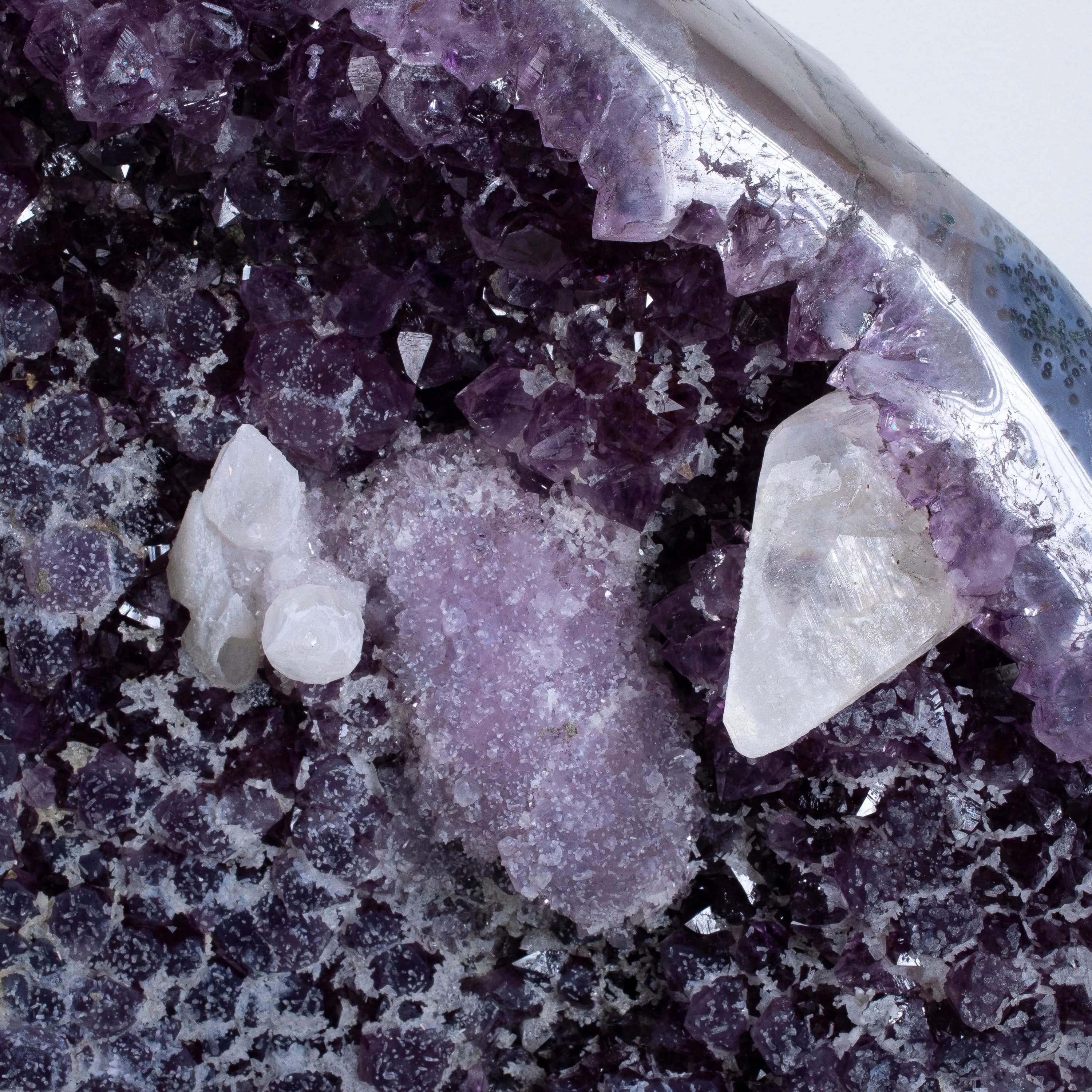 Amethyst Geode (Naturally formed Moon) with Calcite on Custom Stand- 30 / 90lbs