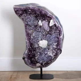 Amethyst Geode (Naturally formed Moon) with Calcite on Custom Stand- 30 / 90lbs