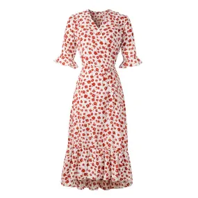 Années 40 Robe Croisée Imprimée Floral Rétro