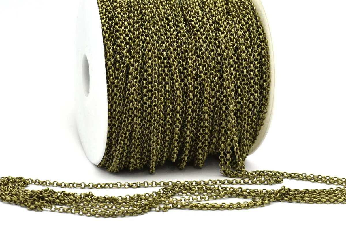 Antique Bronze Chain, Antique Bronze Tone Brass Soldered Rolo Chain (2.5mm) 3m-5m-10m-20m-50m-90m Z047