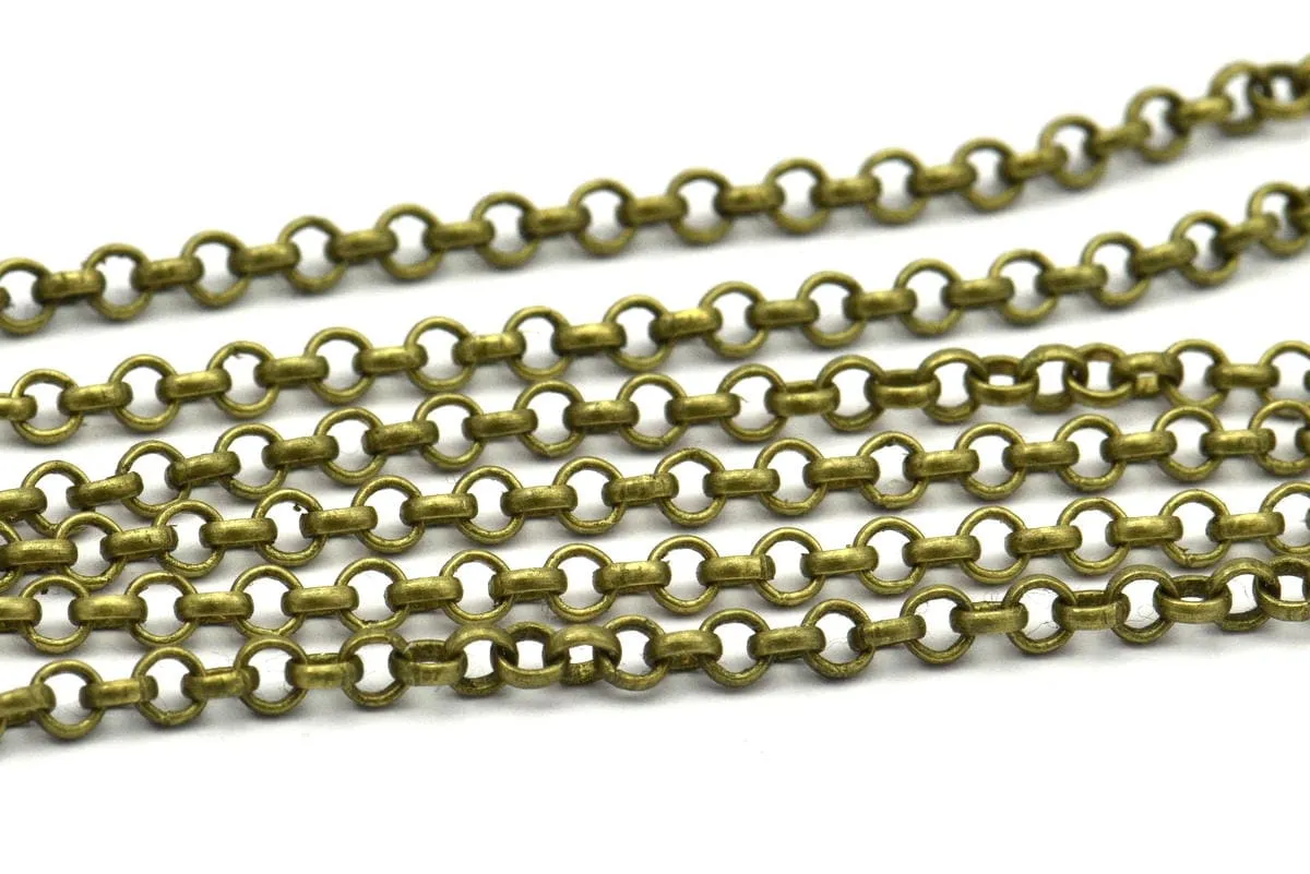 Antique Bronze Chain, Antique Bronze Tone Brass Soldered Rolo Chain (2.5mm) 3m-5m-10m-20m-50m-90m Z047