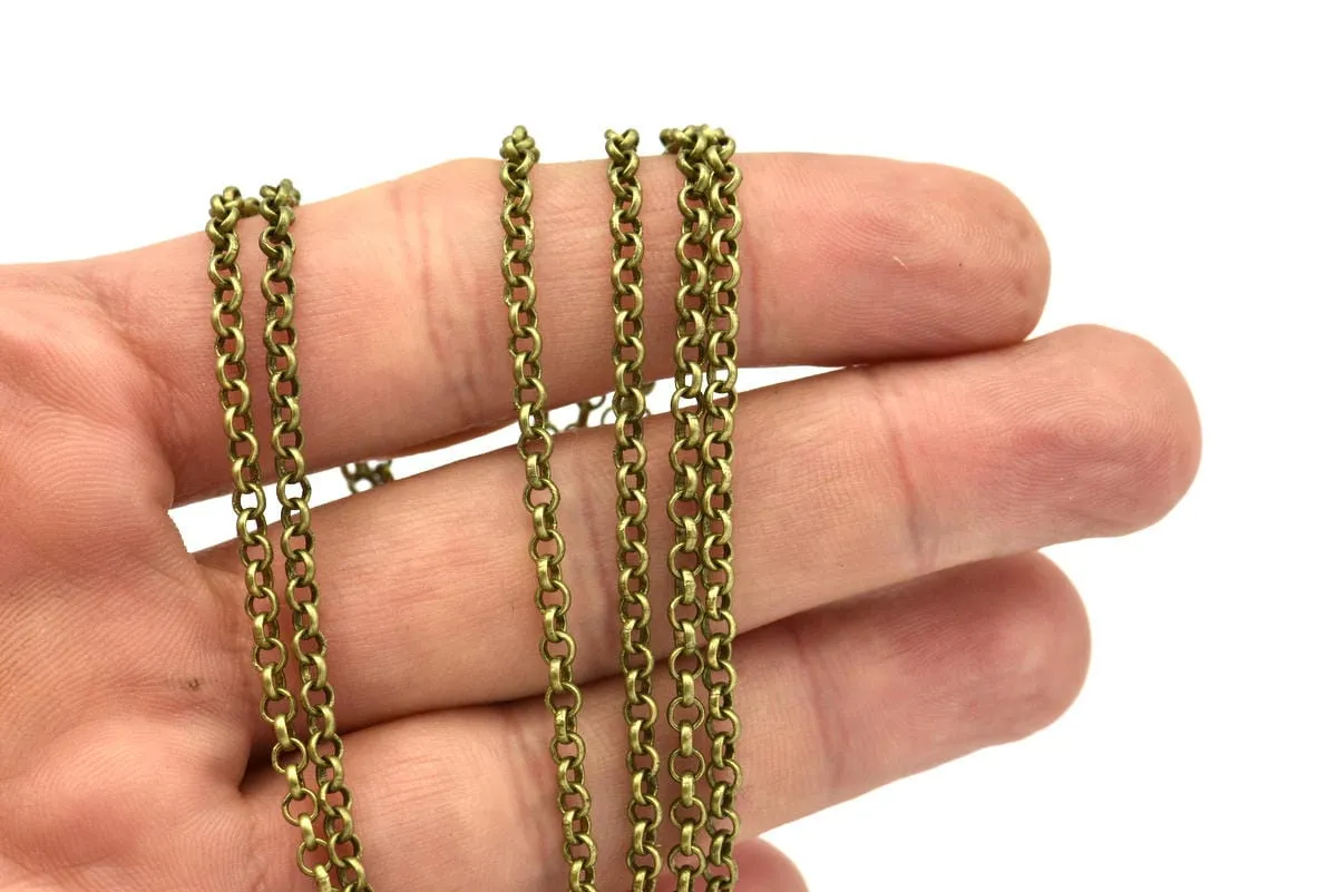 Antique Bronze Chain, Antique Bronze Tone Brass Soldered Rolo Chain (2.5mm) 3m-5m-10m-20m-50m-90m Z047