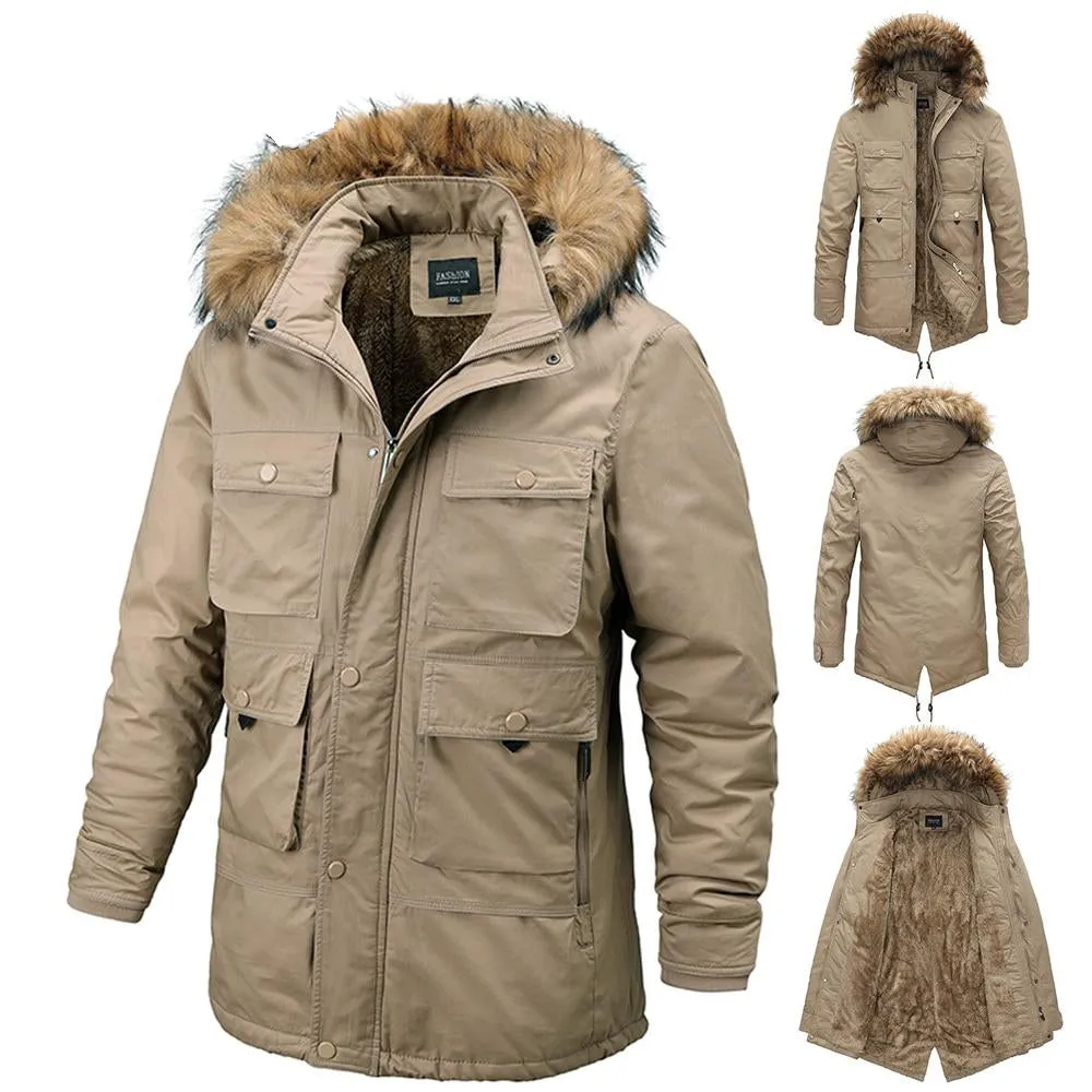 AshoreShop Mens Winter Warm Windproof Fur Collar Parka