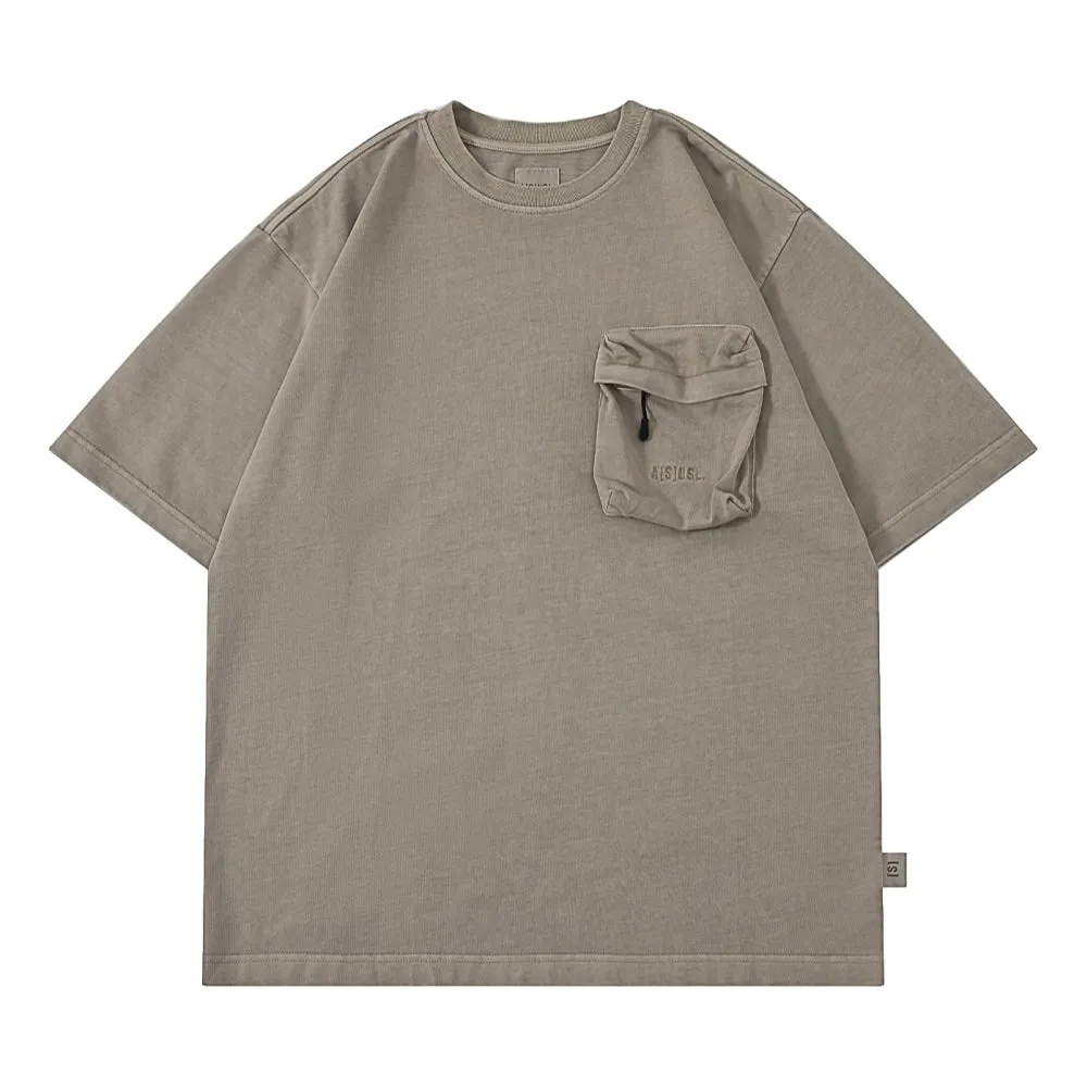 A[S]USL PIGMENT DYE ZIPPER POCKET TEE-LIGHT OLIVE