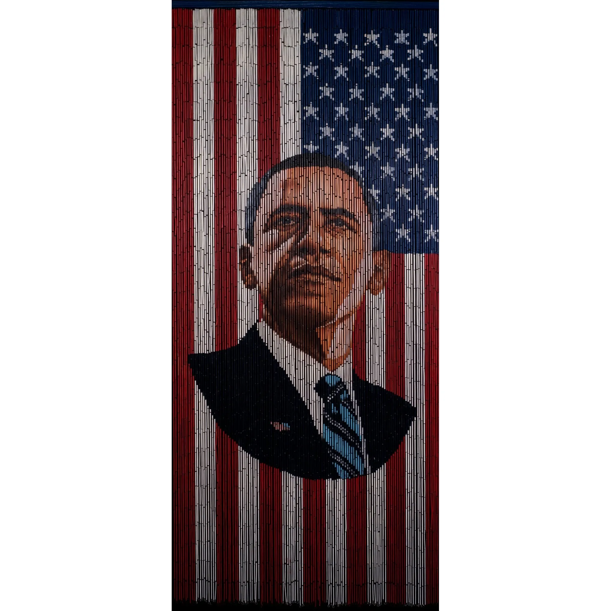 Bamboo Beaded Curtain Hand Painted - President Obama