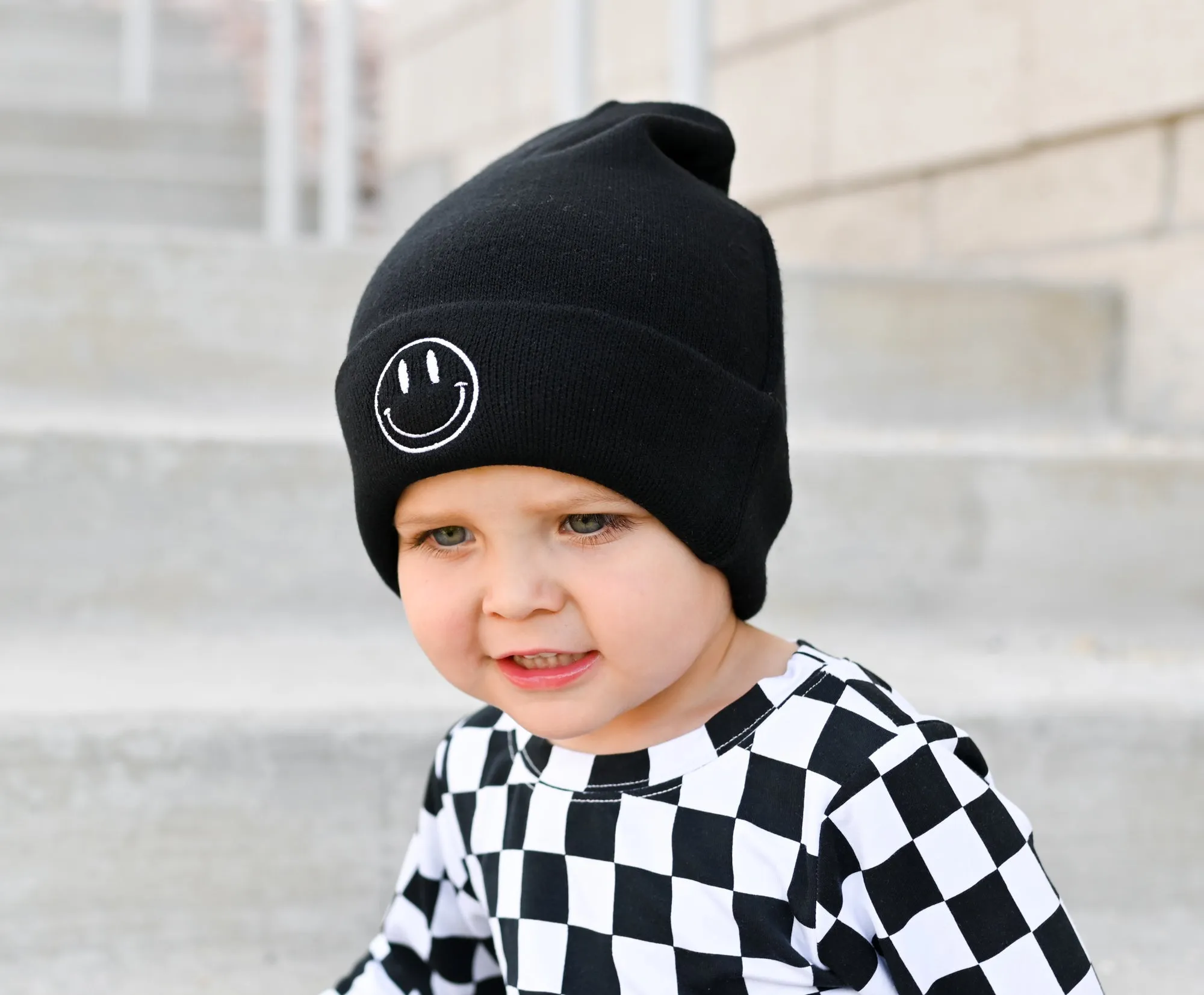 BAMBOO CUFF SMILE BEANIE- Black