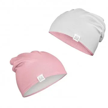 Bamboo Reversible Beanie - Light Grey- Blush Pink