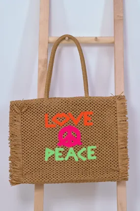 Basttasche love and peace, braun