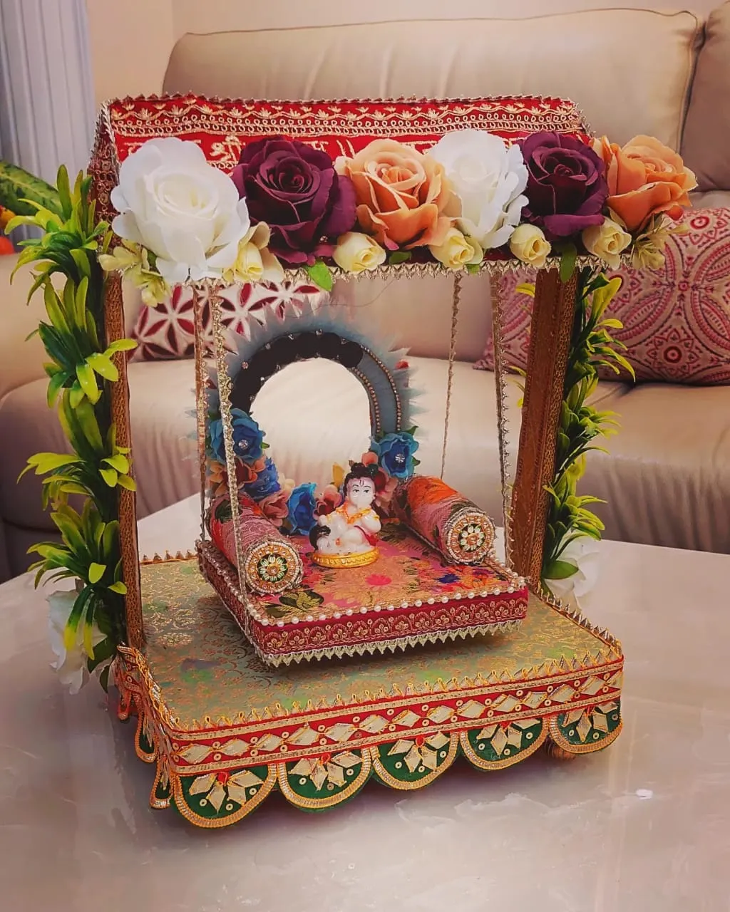 Beautiful  Floral Decorated Jhula  for Laddu Gopal -BRIJ001LGJ