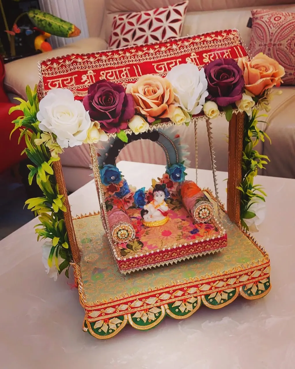 Beautiful  Floral Decorated Jhula  for Laddu Gopal -BRIJ001LGJ