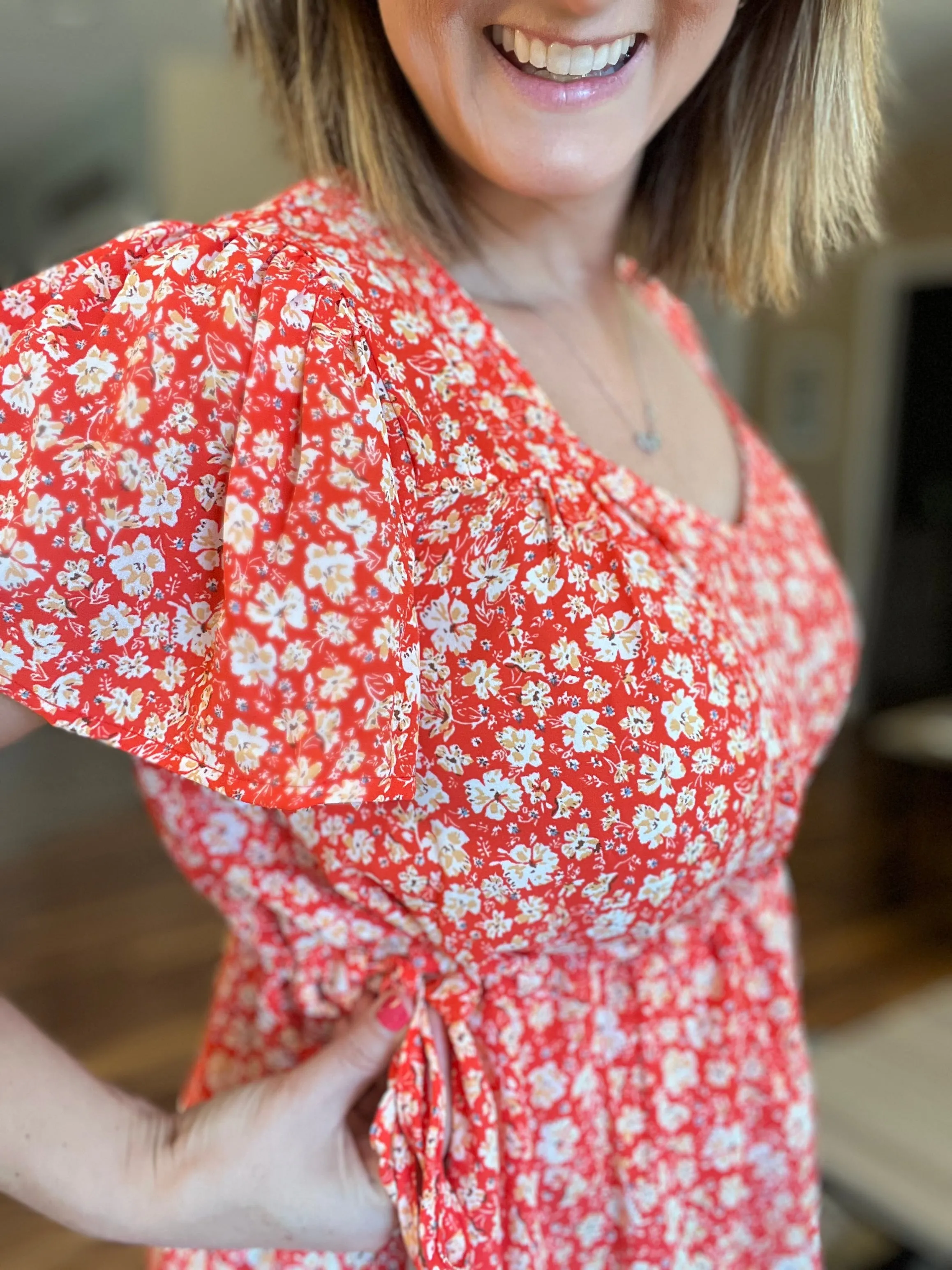 Bermuda Floral Side Tie Blouse in Red