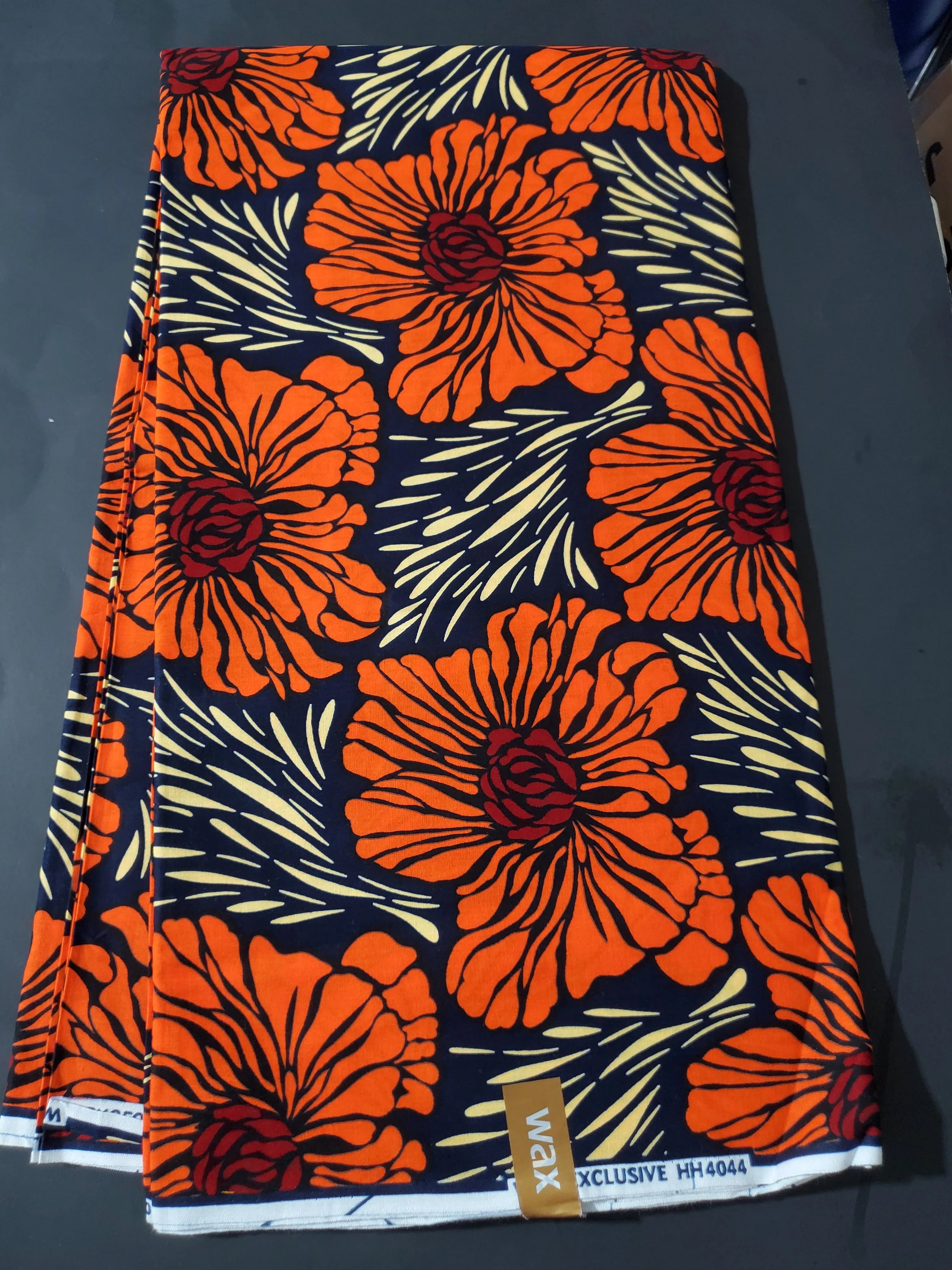 Black, Beige and Orange Multicolor African Ankara Print Fabric