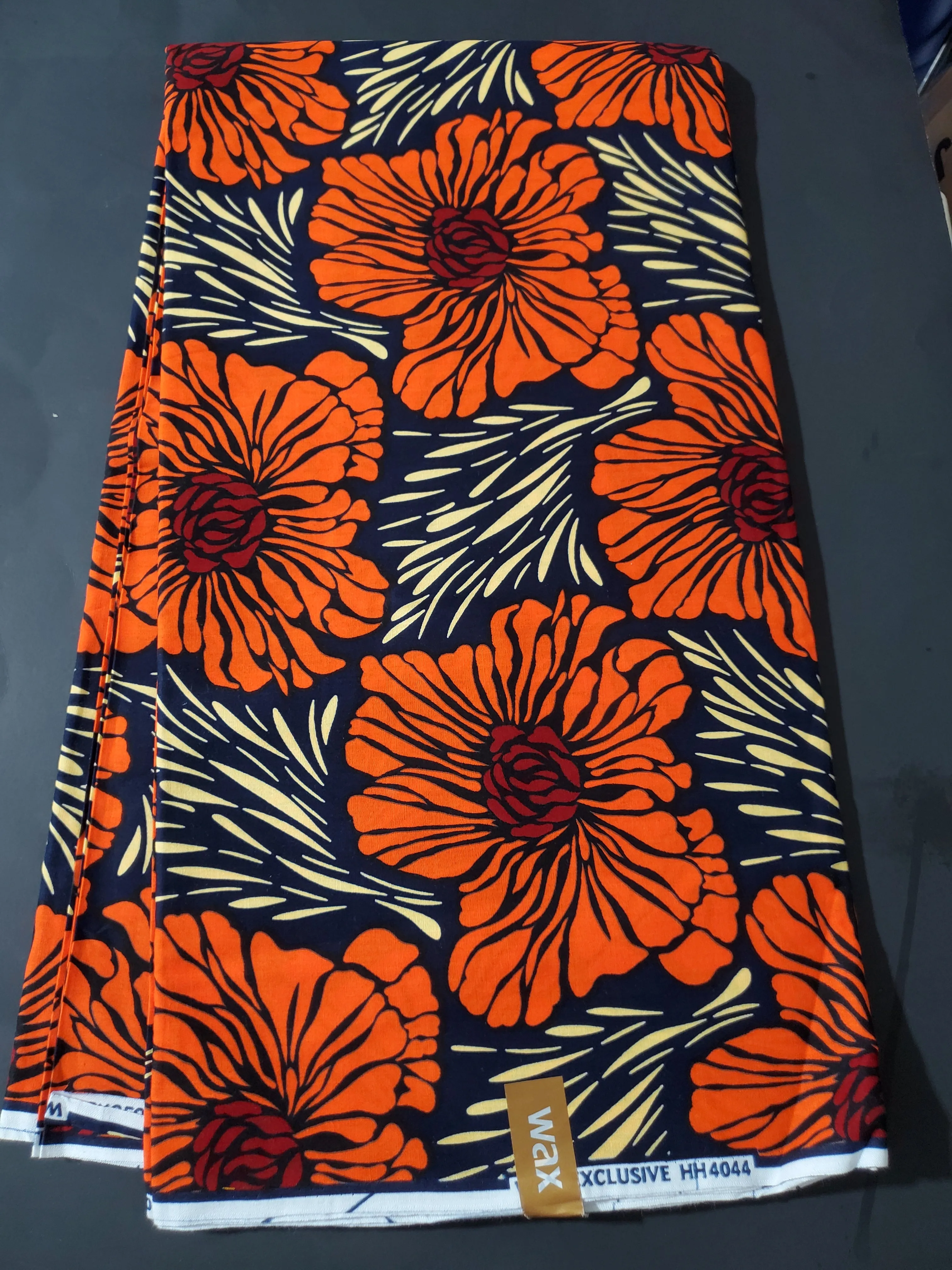 Black, Beige and Orange Multicolor African Ankara Print Fabric