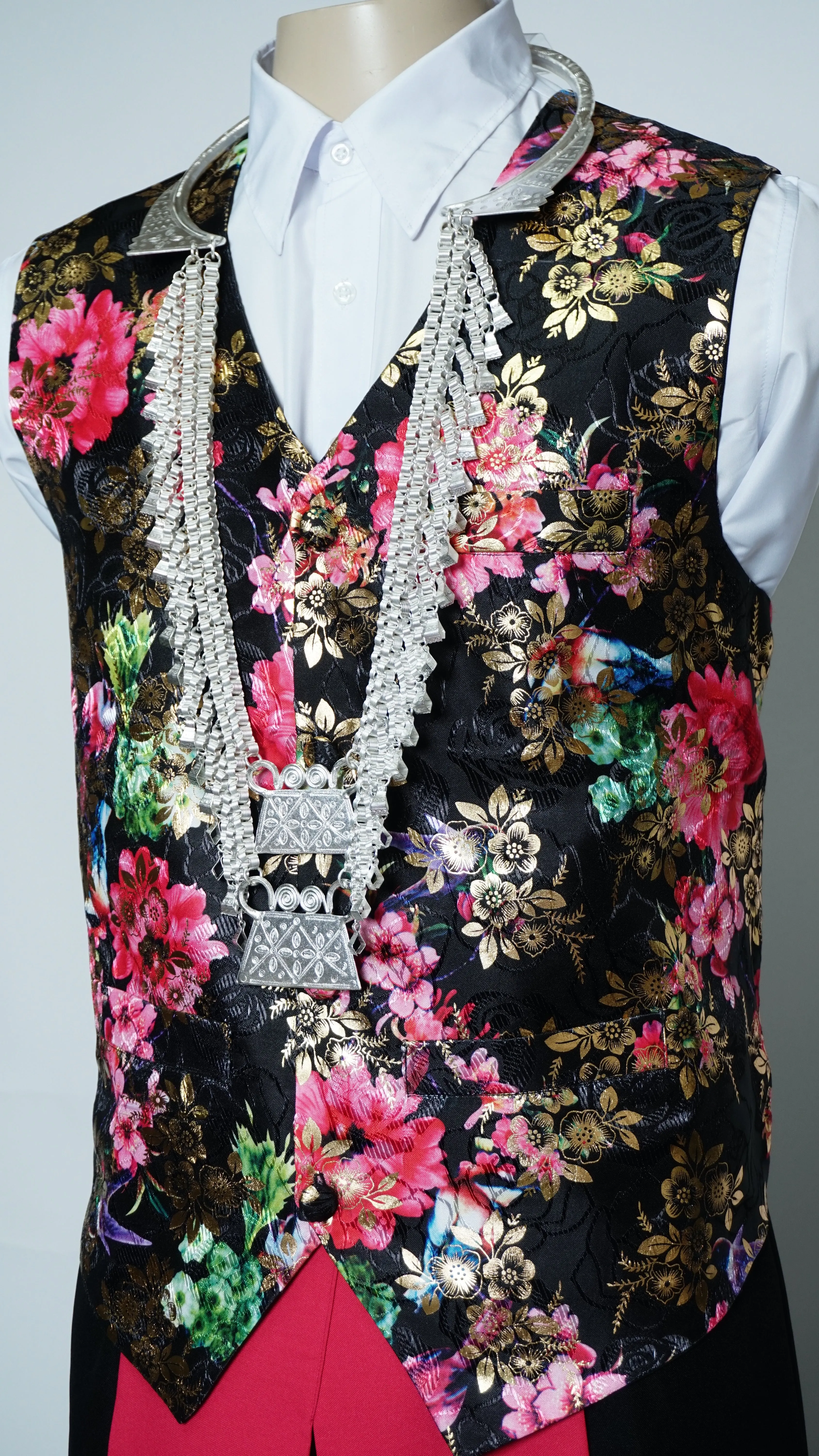 Black Chinese Floral Vest (36")