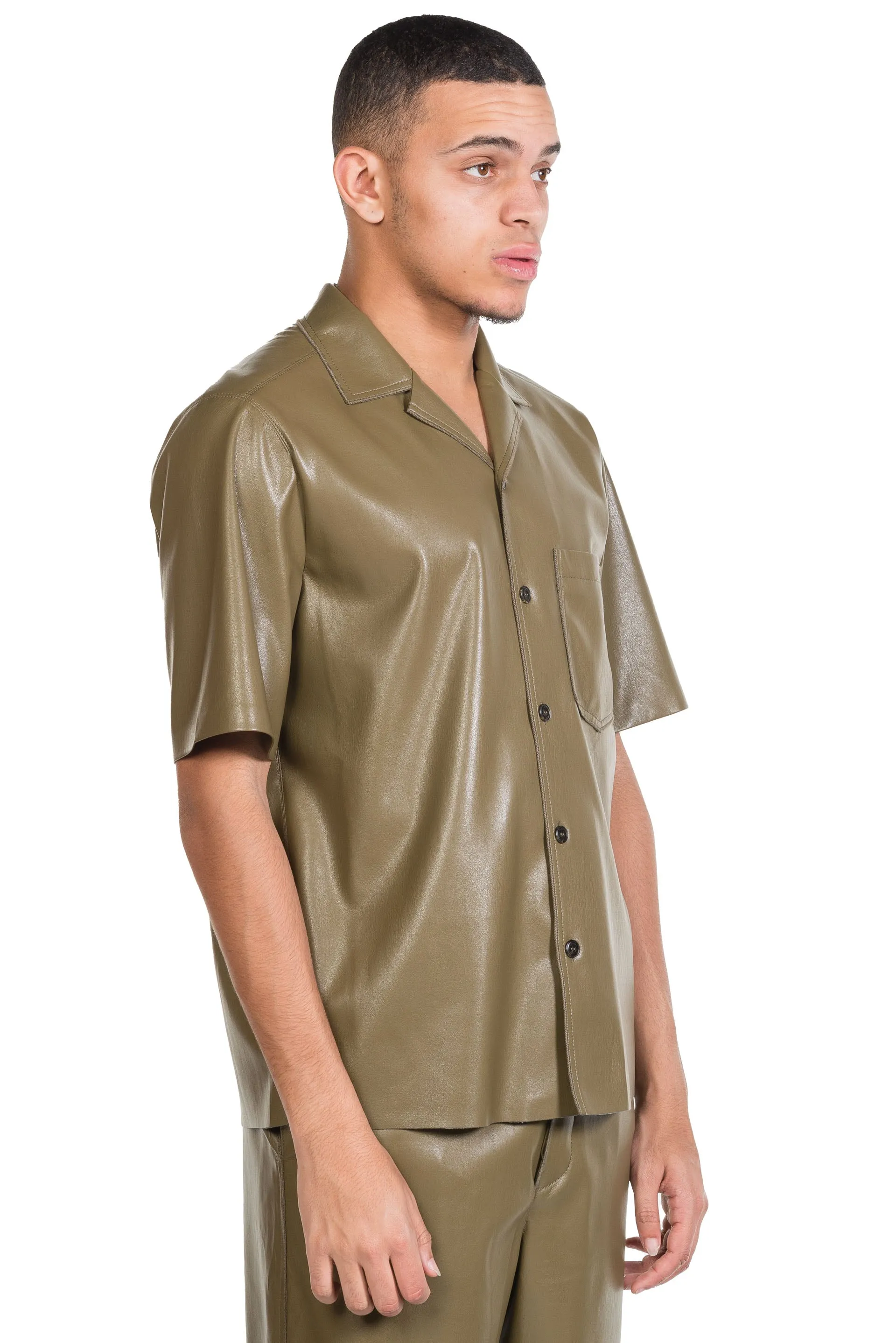 Bodil Vegan Leather Shirt Olive