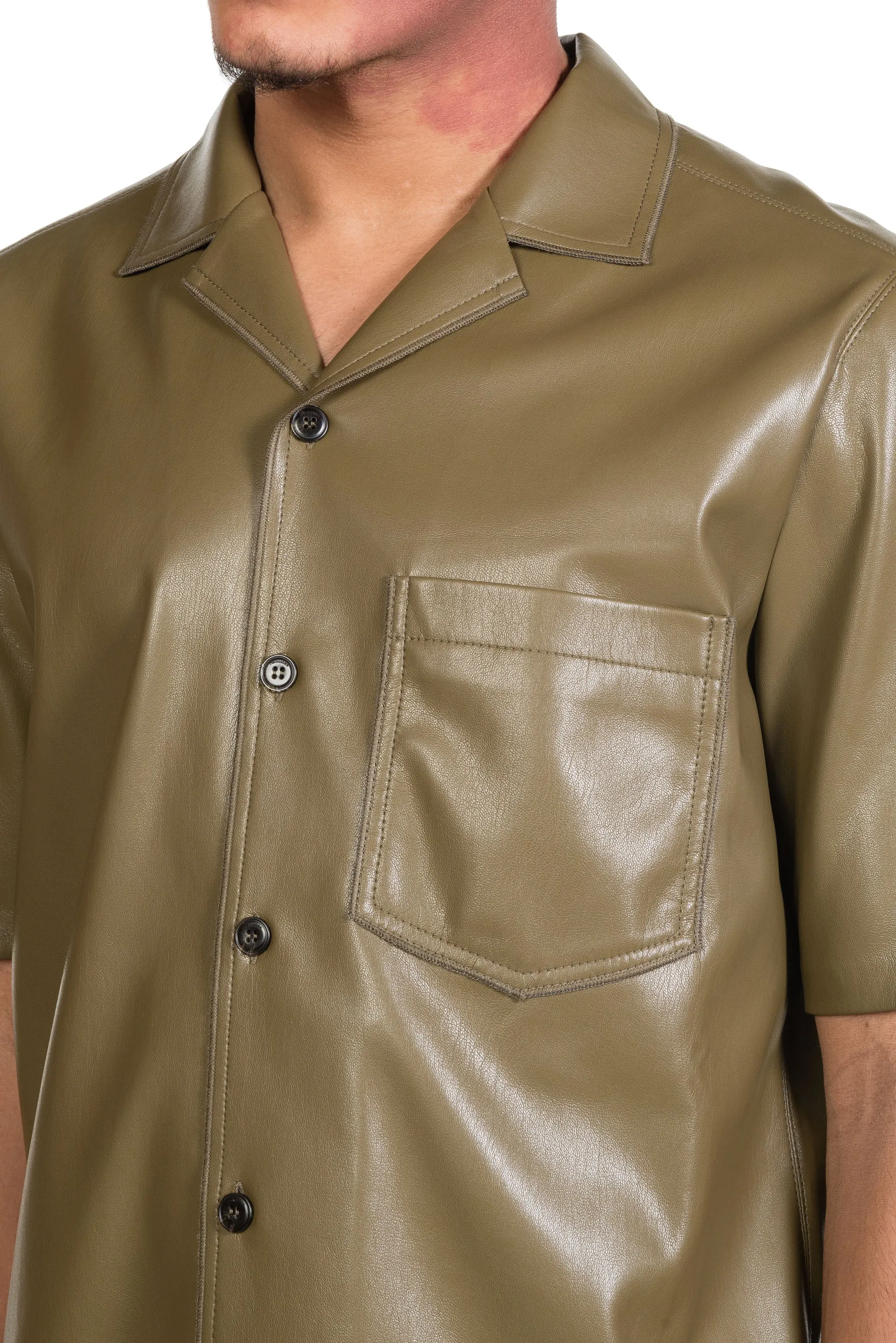 Bodil Vegan Leather Shirt Olive