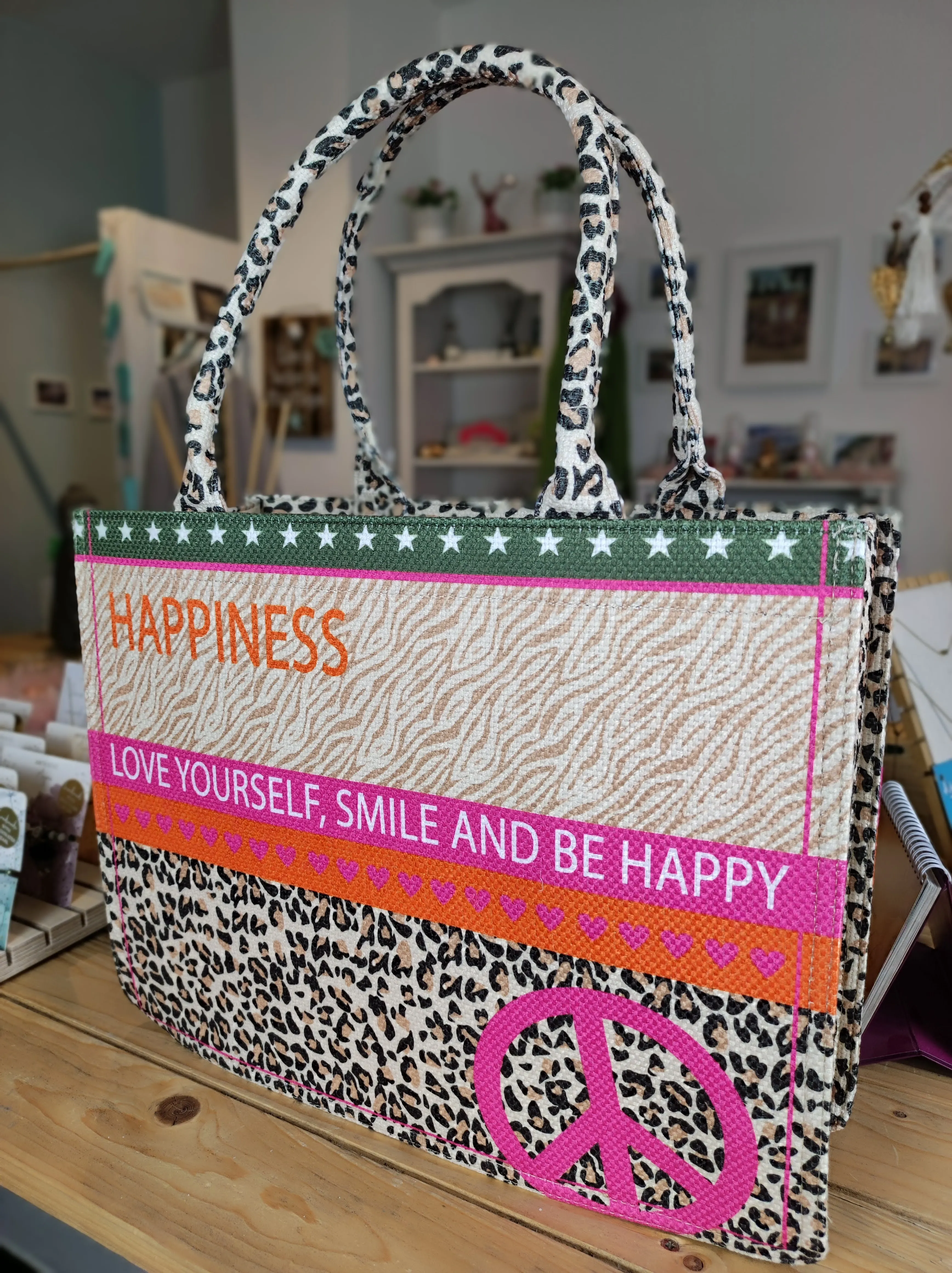 BOOK TOTE BAG ZWILLINGSHERZ "CARLY" HAPPINESS