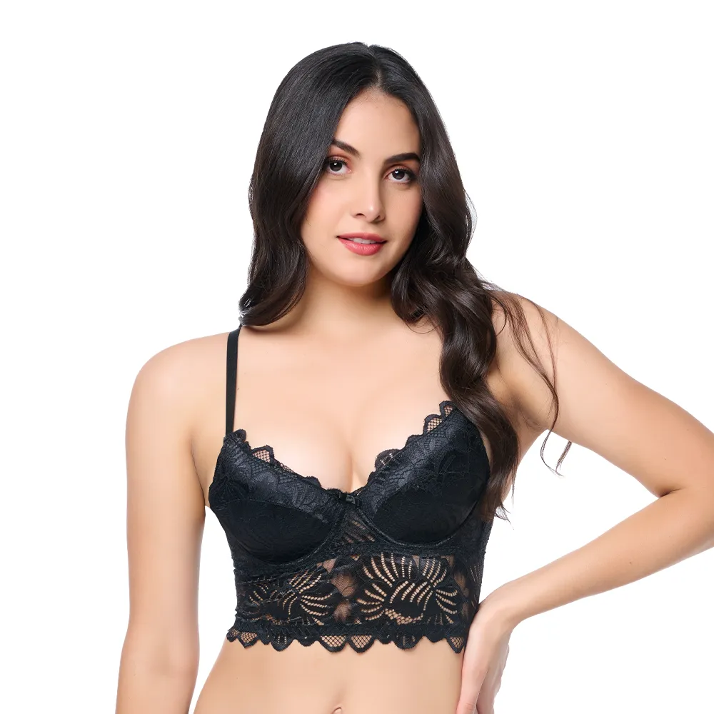 Brasier coordinable de peto largo con encaje  negro 24418 Lady Carnival