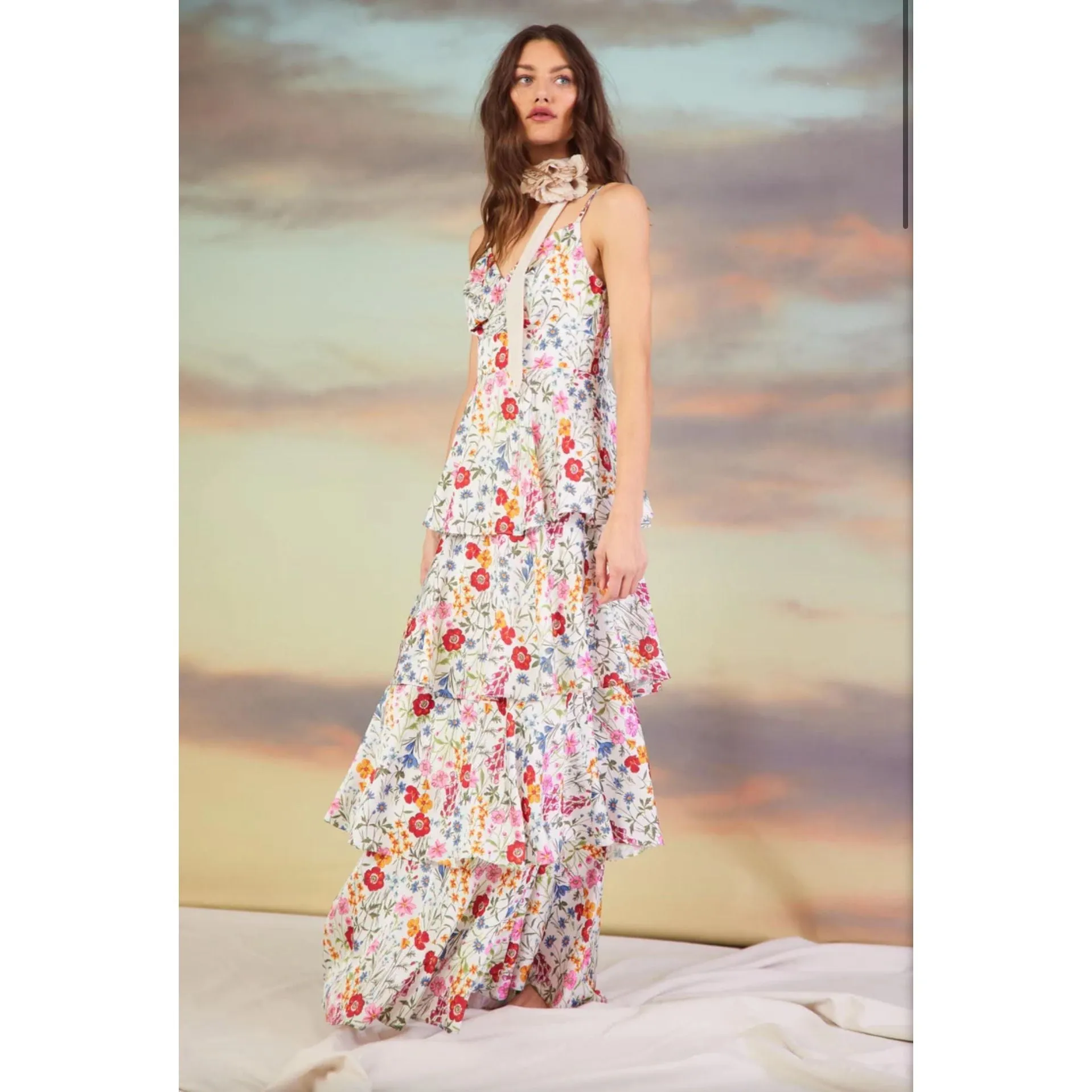 Brooklyn Floral Tiered Maxi Skies are Blue Dress