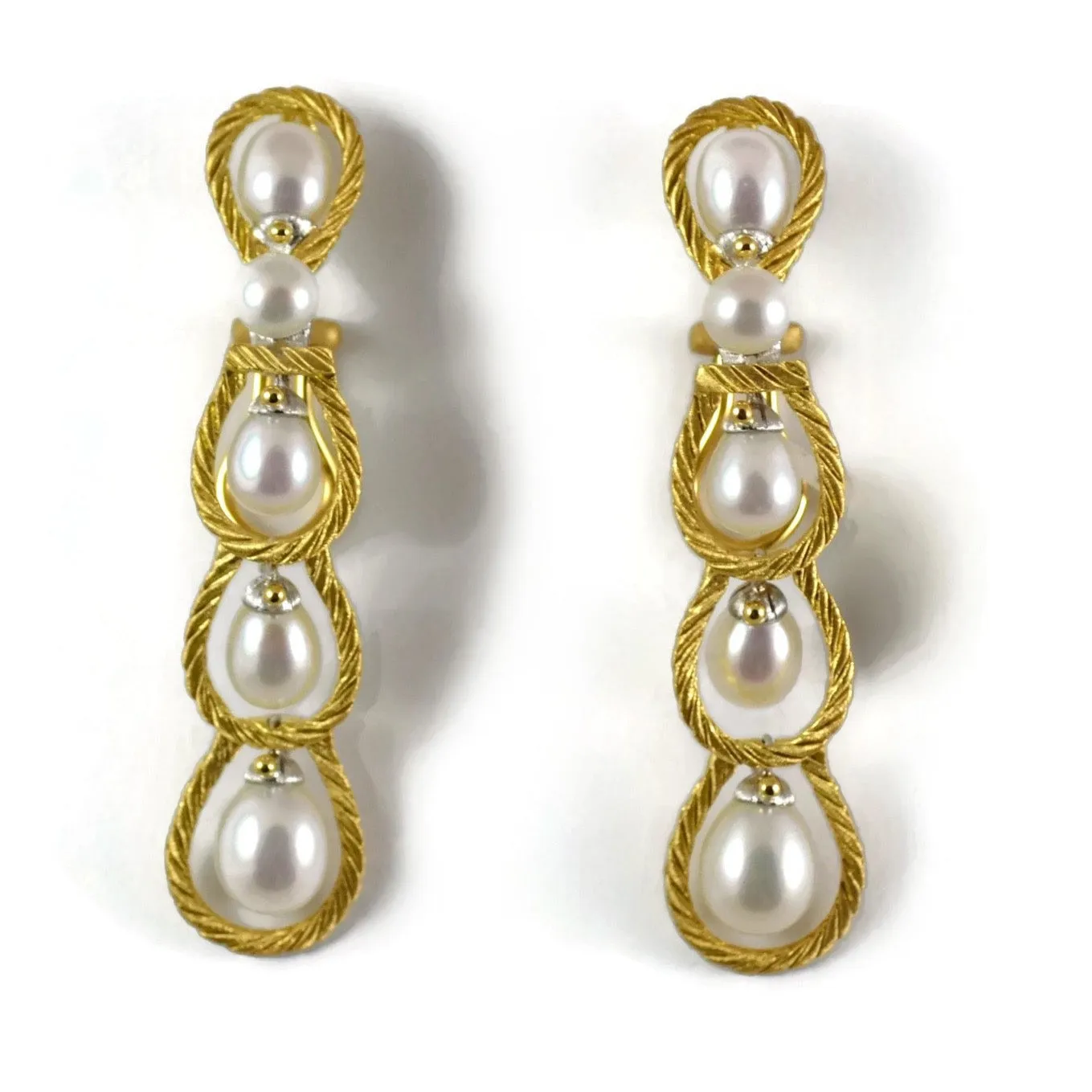 Buccellati "Rete Pearls" Drop Earrings with Pearls, 18k Yellow Gold