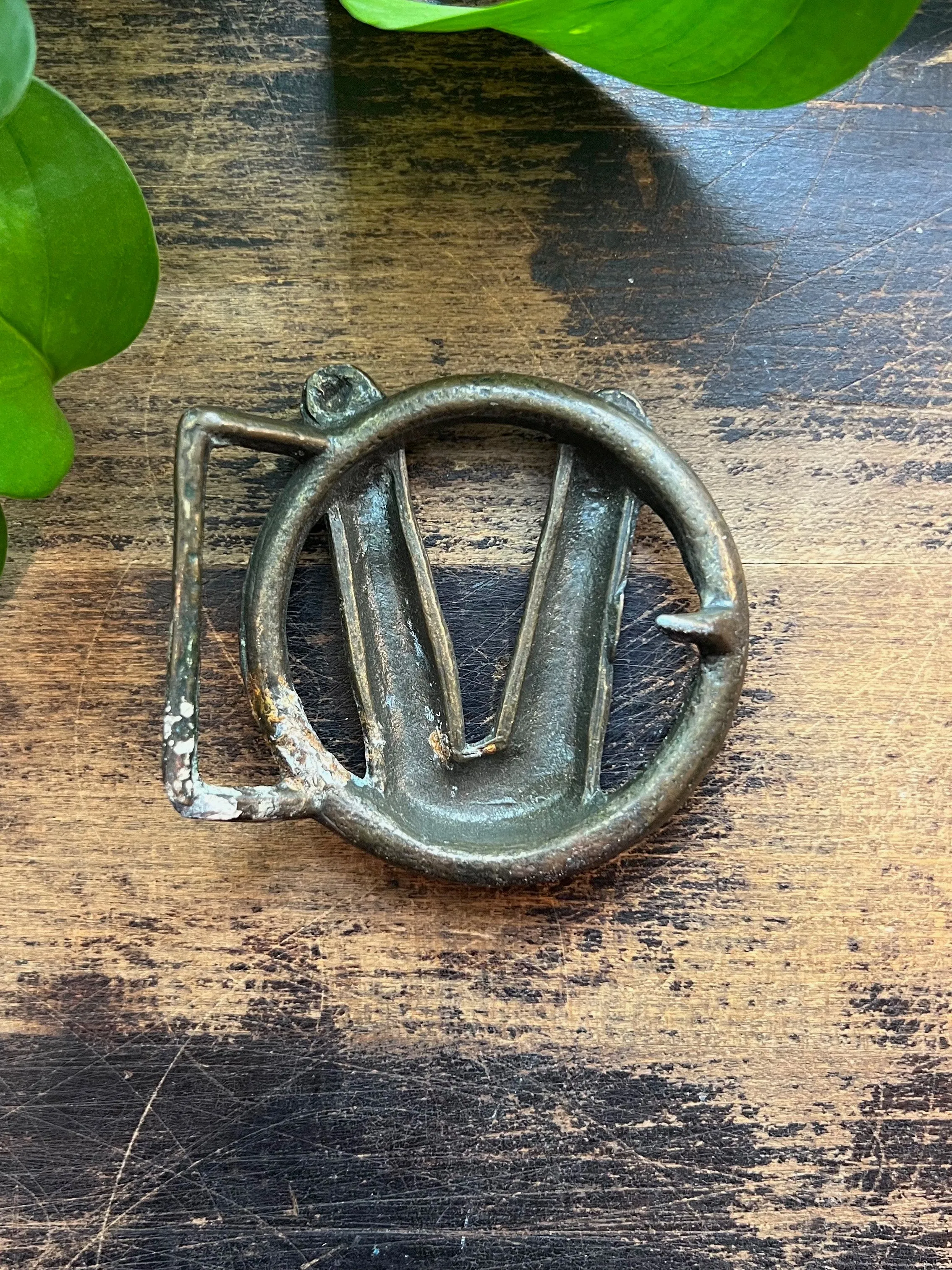 BUCKLE UP 1970's Solid Brass Peace Sign Belt Buckle