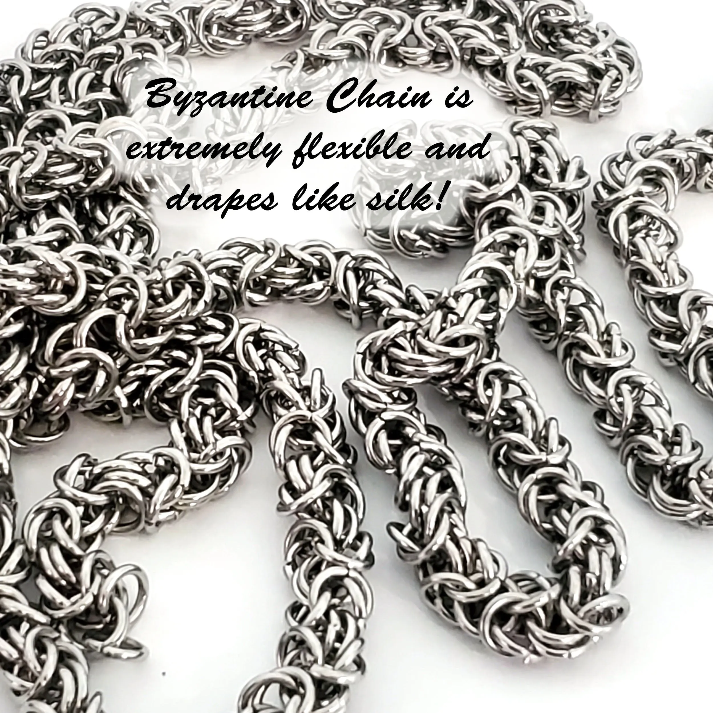 Byzantine Chain Stainless Steel, Open Links, 8mm Diameter, 1 Meter #1966 C